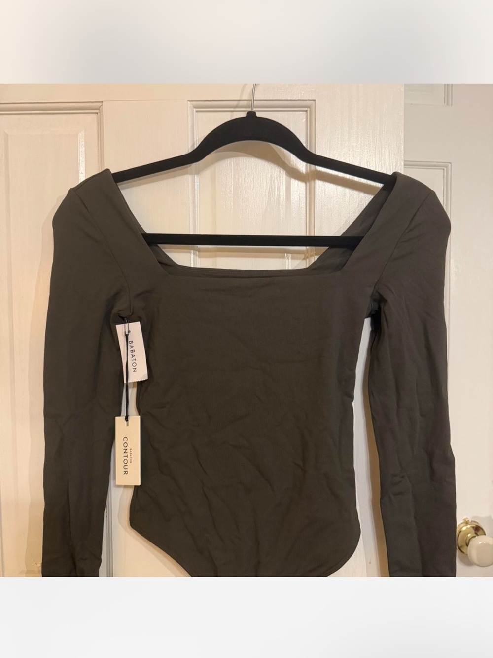 Aritzia Long-Sleeve Square Neck Bodysuit in Olive